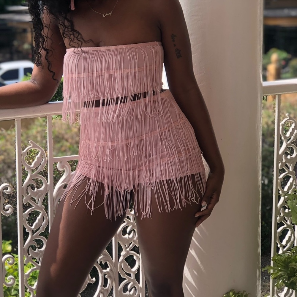 Fringe blush pink 2- piece short set